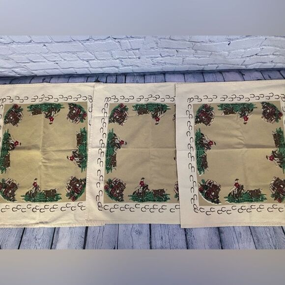 Vintage Moda Home Linens Retro Western Cowboy Set of 8 Napkins 100% cotton - Picture 2 of 13
